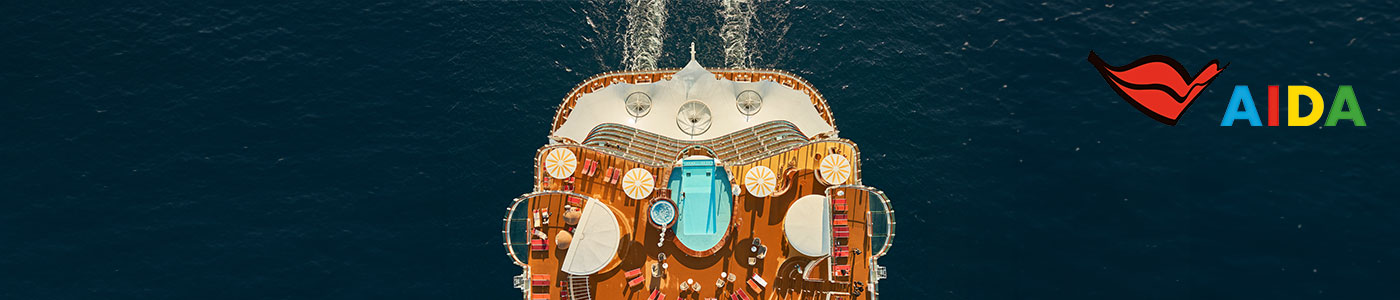 AIDA Schiff von oben, mit AIDA Logo