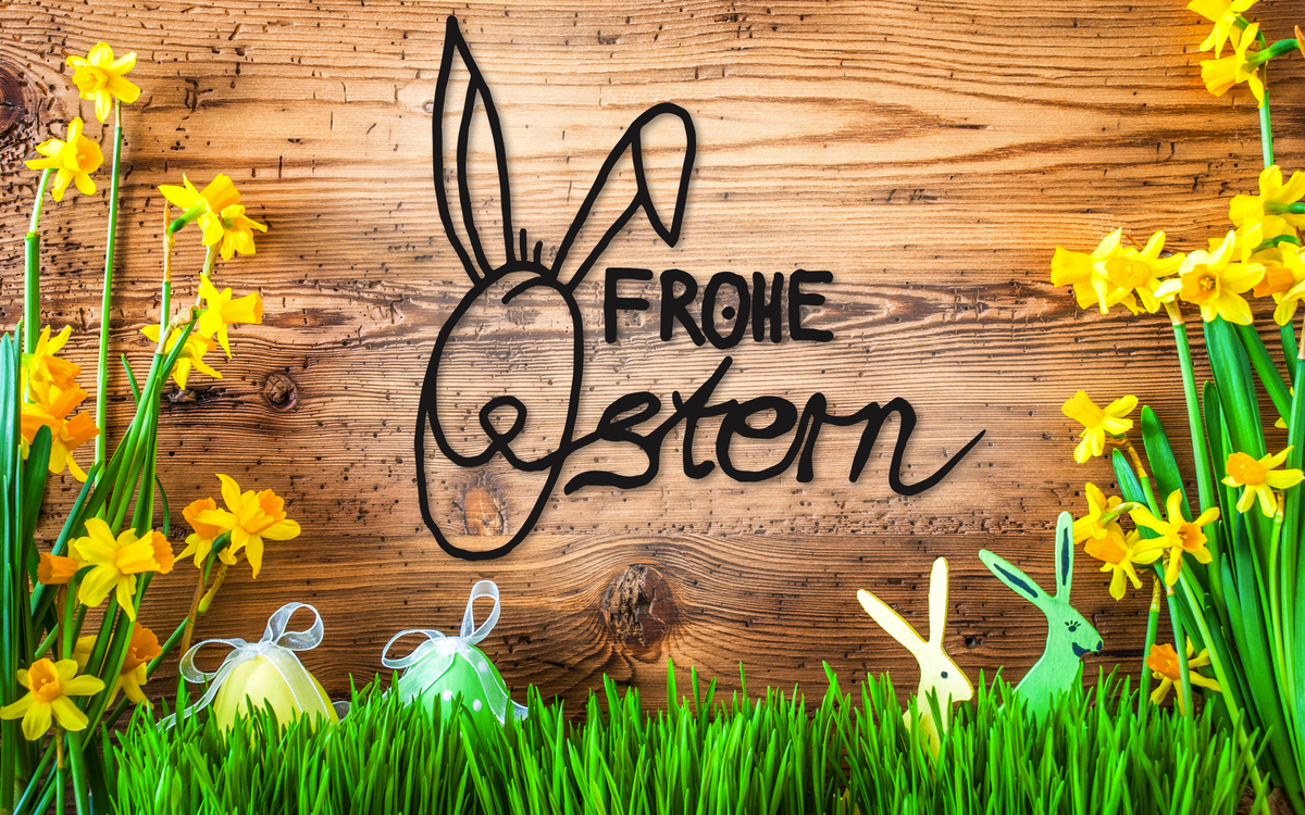 Osterdekoration, Frühlingsblumen-Kalligraphie „Frohe Ostern“ - © Nelos - stock.adobe.com