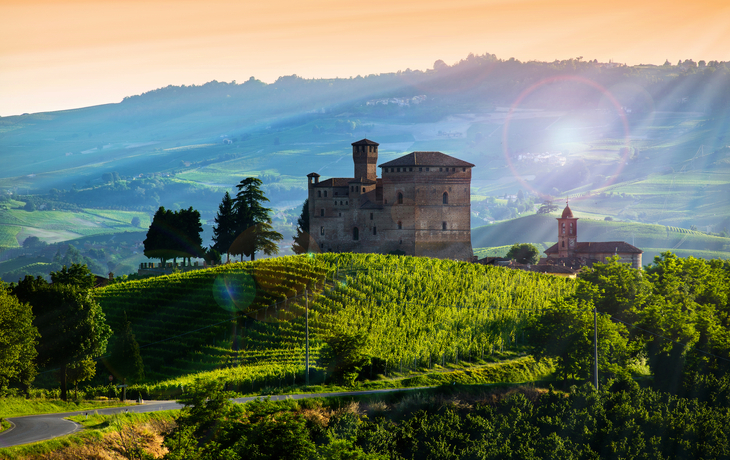 Blick auf das Schloss von Grinzane Cavour bei Sonnenuntergang - © Maurizio Milanesio - www.milanesio.it